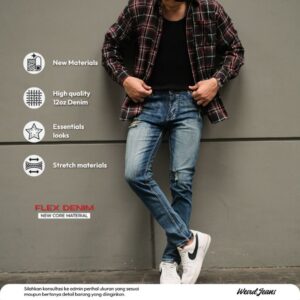 Weird Jeans - Atlantic Blue - Celana Jeans Pria SlimFit Strech Sobek Ripped Tambal