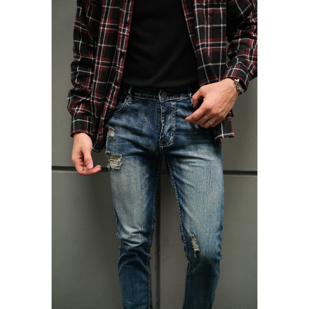 Weird Jeans - Atlantic Blue - Celana Jeans Pria SlimFit Strech Sobek Ripped Tambal - Image 2