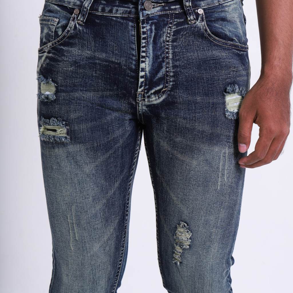 Weird Jeans - Atlantic Blue - Celana Jeans Pria SlimFit Strech Sobek Ripped Tambal - Image 7