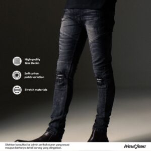 Weird Jeans - Biker Jeans Charcoal Black - Celana Jeans Panjang Pria Slimfit Ripped Jeans Stretch