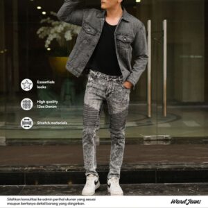 Weird Jeans - Biker Asphalt Grey - Celana Jeans Panjang Pria Slimfit Strech Polos