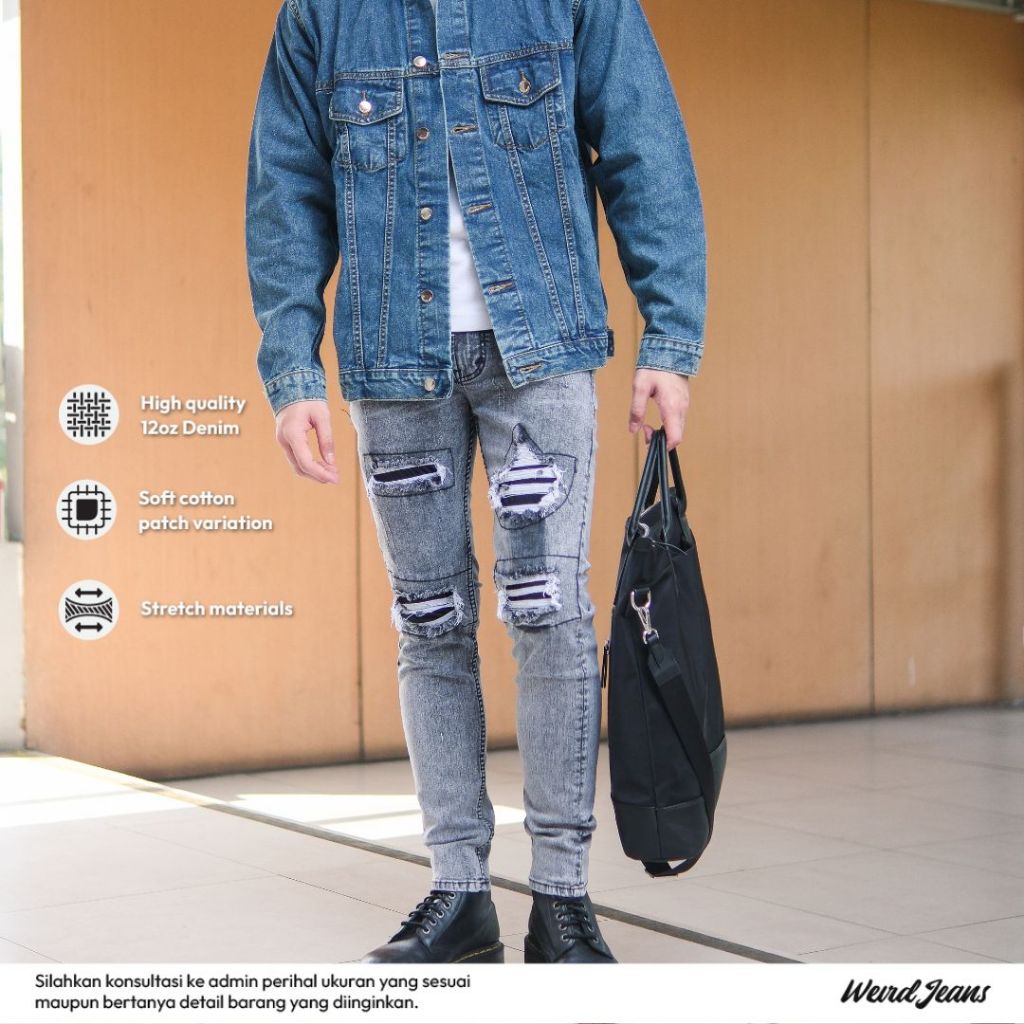 Weird Jeans - Silver Grey - Celana Panjang Jeans Denim Pria Slim Fit Strech