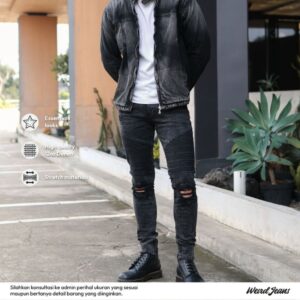 Weird Jeans - Biker Mash Black - Celana Jeans Panjang Pria Slimfit Strech Ripped Biker