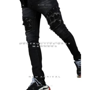 Weird Jeans - Destructive Grey Madness - Celana Jeans Pria Skinny Slimfit Strech Ripped Biker Jeans