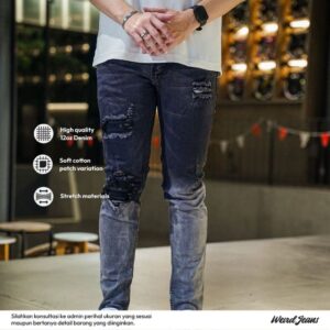 Weird Jeans - Black Aires - Celana Panjang Jeans Pria Slim Fit Strech Sobek Lentur