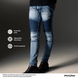 Weird Jeans - Biker Blue Ocean - Celana Jenas Denim Panjang Pria Slim Fit Strech Polos