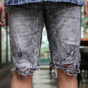 Weird Jeans - Mist Grey - Celana Jeans Denim Pendek Abu-Abu Slim Fit Strech Ripped