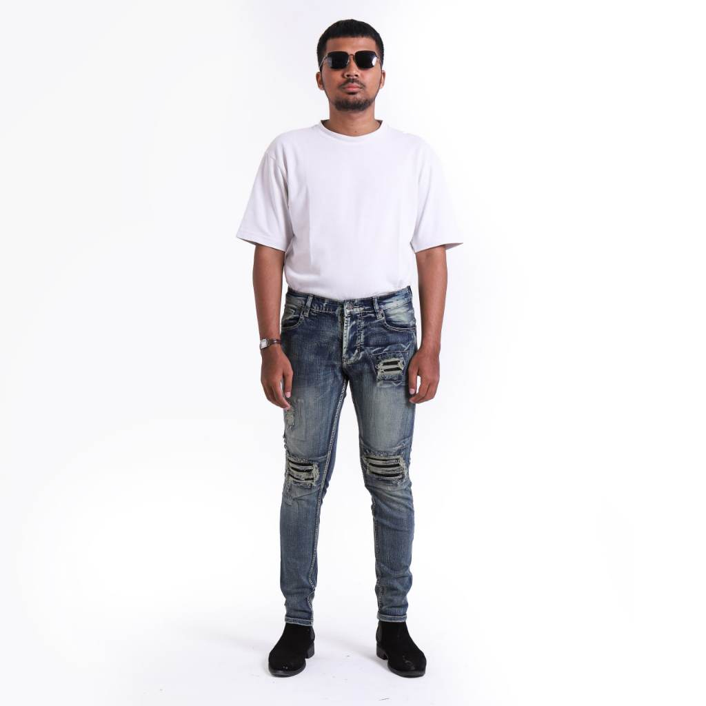 Weird Jeans - Zyn Blue - Celana Jeans Panjang Pria Slimfit Strech Ripped Tambal - Image 5