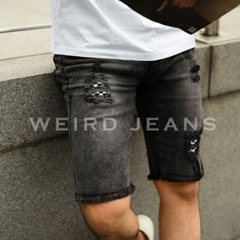 Weird Jeans - Special Mid Grey - Celana Jeans Denim Pendek Pria Strech Ripped