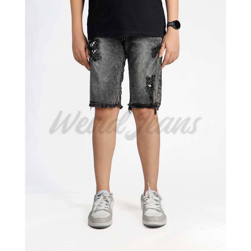 Weird Jeans - Special Mid Grey - Celana Jeans Denim Pendek Pria Strech Ripped - Image 3