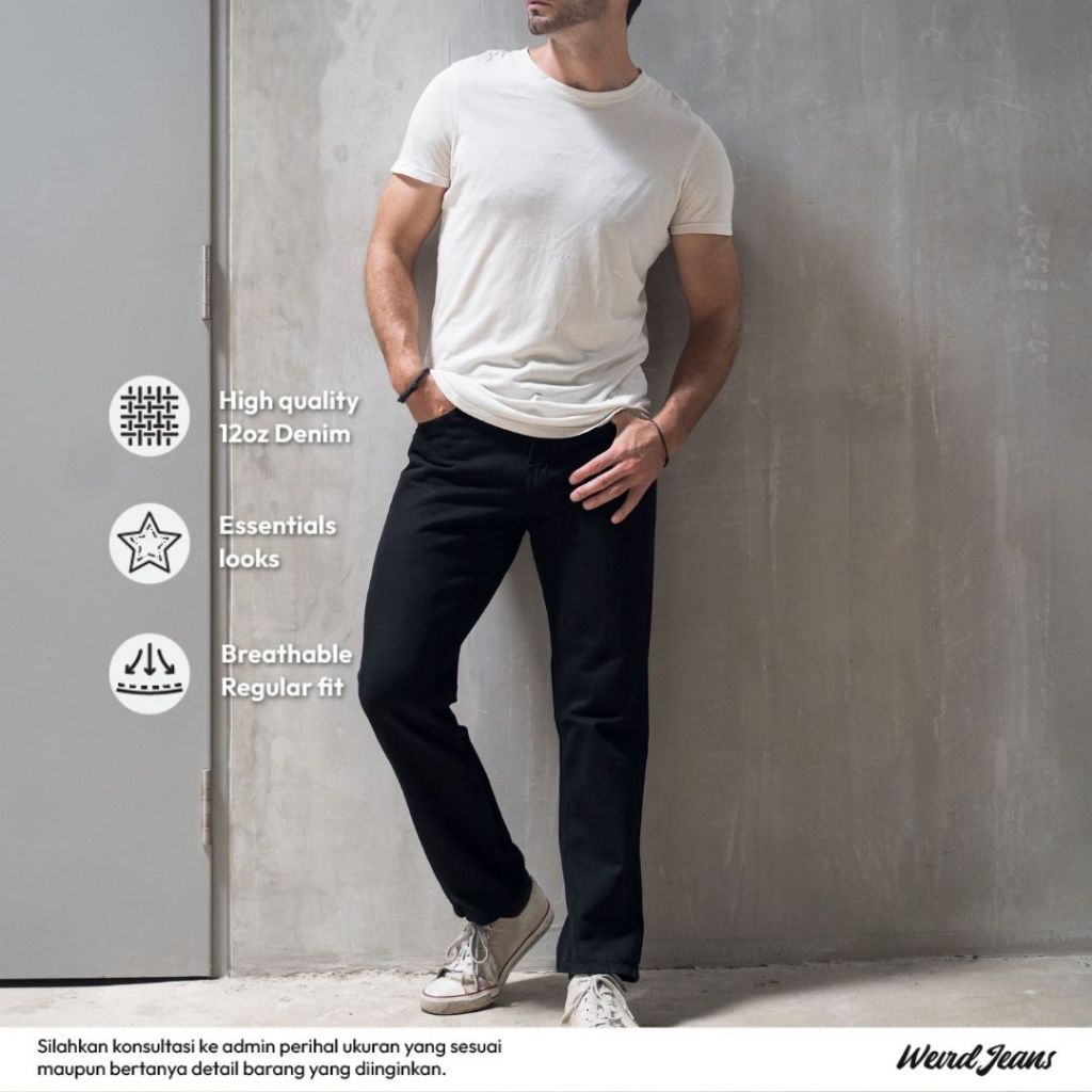 Weird Jeans - REGULER FIT Hitam Polos - Celana Jeans Pria Reguler Fit