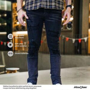 Weird Jeans - Black Kish - Celana Panjang Jeans Denim Pria Slim Fit Strech Hitam Ripped