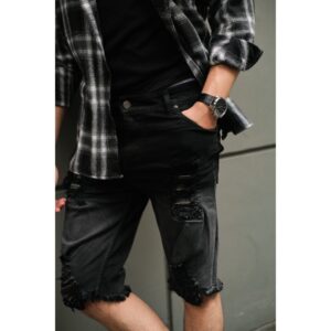 Weird Jeans - Monochrome - Celana Jeans Pendek Pria Skinny Fit Strech Sobek