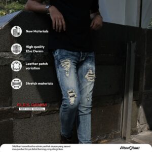 Weird Jeans - Cobalt Blue leather - Celana Panjang Jeans Bahan Strech Catton Slim Fit Ripped