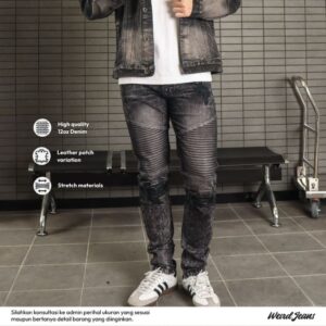 Weird Jeans - Biker Black Ashkelon - Celana Panjang Pria Jeans Biker Pria Slim Fit Ripped Strech