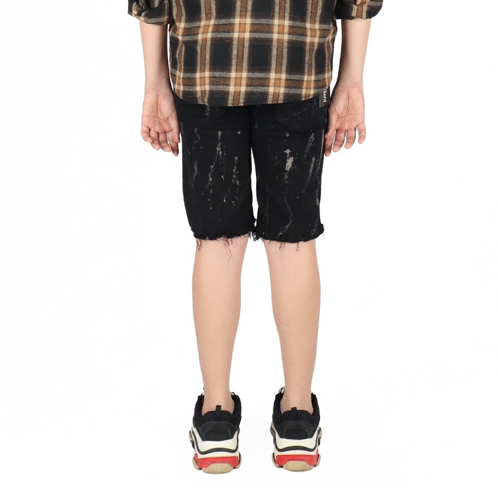 Weird Jeans - Splatter Black - Celana Pendek Jeans Pria Skinny Fit Strech Sobek Ripped - Image 4