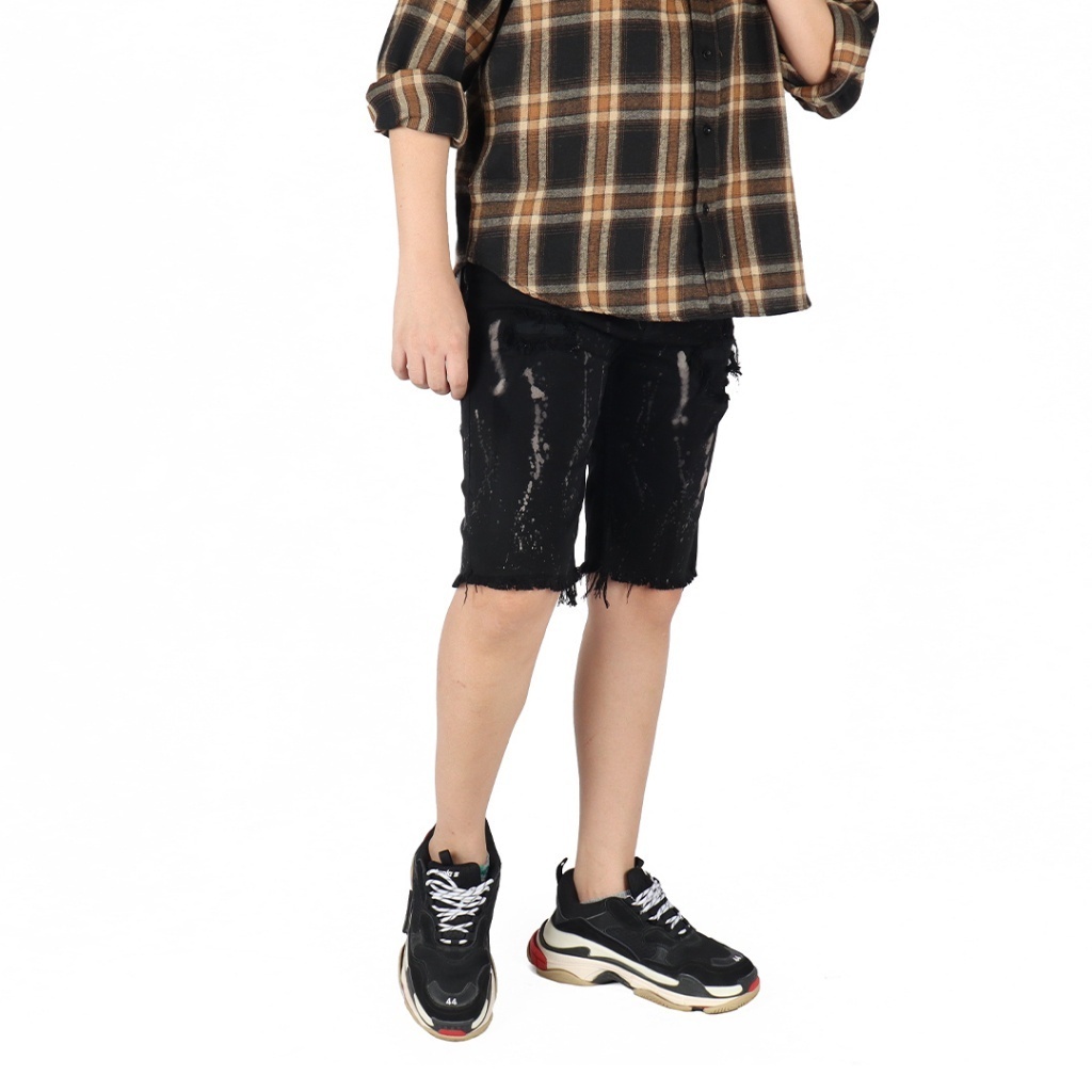 Weird Jeans - Splatter Black - Celana Pendek Jeans Pria Skinny Fit Strech Sobek Ripped - Image 6