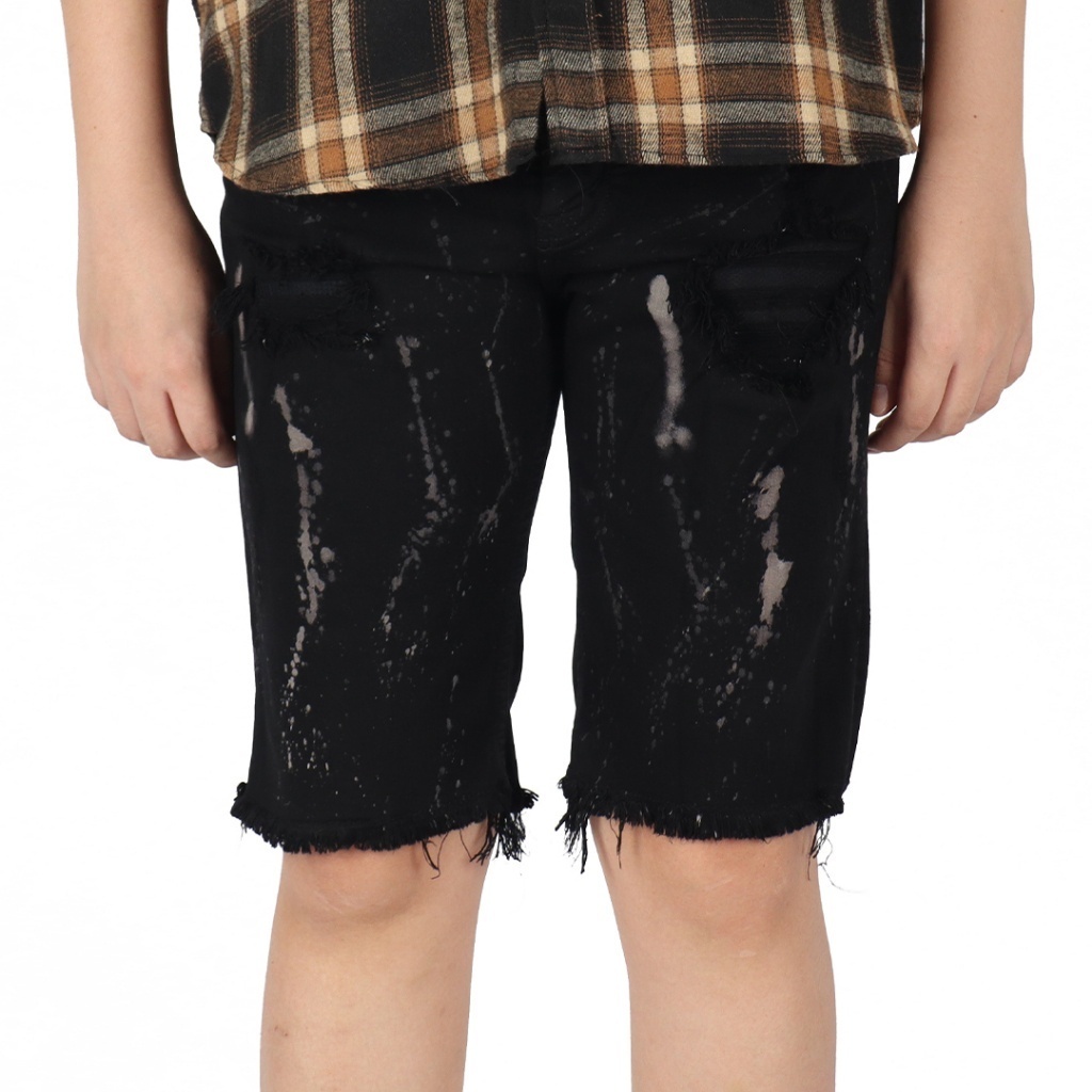 Weird Jeans - Splatter Black - Celana Pendek Jeans Pria Skinny Fit Strech Sobek Ripped - Image 7