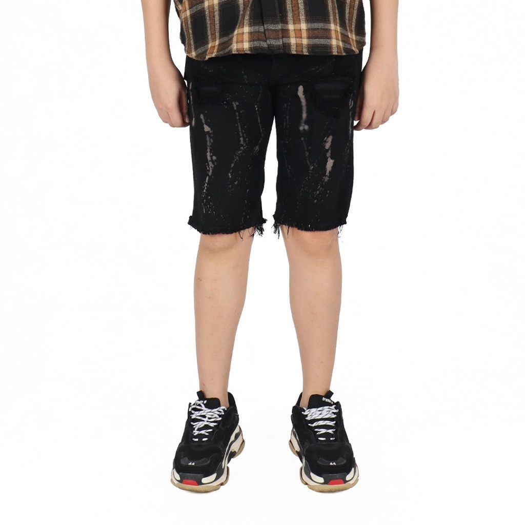 Weird Jeans - Splatter Black - Celana Pendek Jeans Pria Skinny Fit Strech Sobek Ripped - Image 8