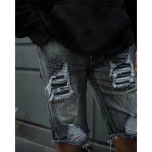 Weird Jeans - Orlando Grey - Celana Jeans Pendek Denim Pria Skinny Fit Strech Nyaman Keren Ripped