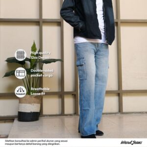 Weird Jeans - Cargo Loose Fit Prussian Blue - Celana Jeans Panjang Pria Loose Fit Non Strech Warna Biru Cerah