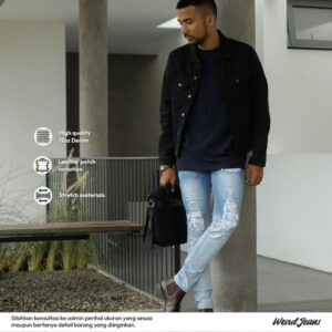 Weird Jeans - Blue Faded - Celana Jeans Denim Panjang Pria Slim Fit Strech Ripped Nyaman