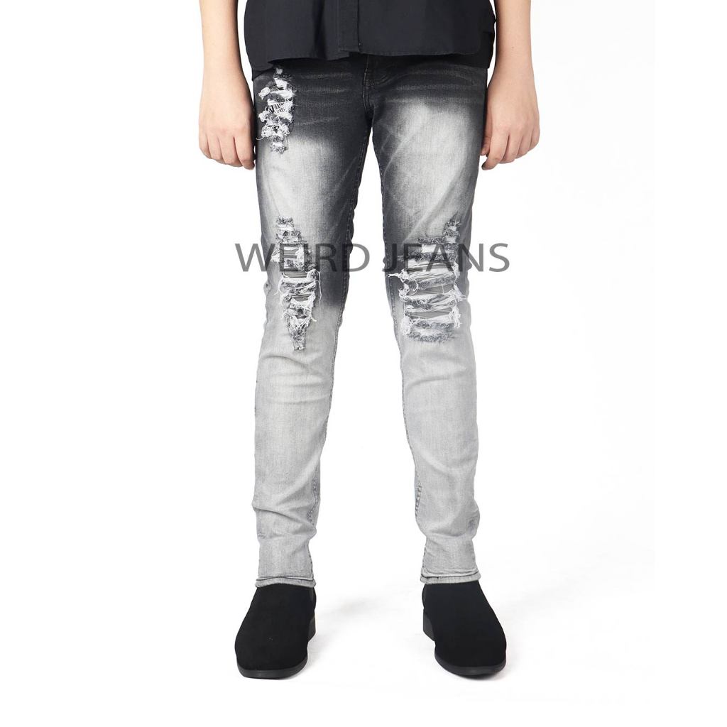 Weird Jeans - Steller Black - Celana Jeans Denim Pria Panjang Slim Fit Strech Ripped Sobek Leather Kulit - Image 4