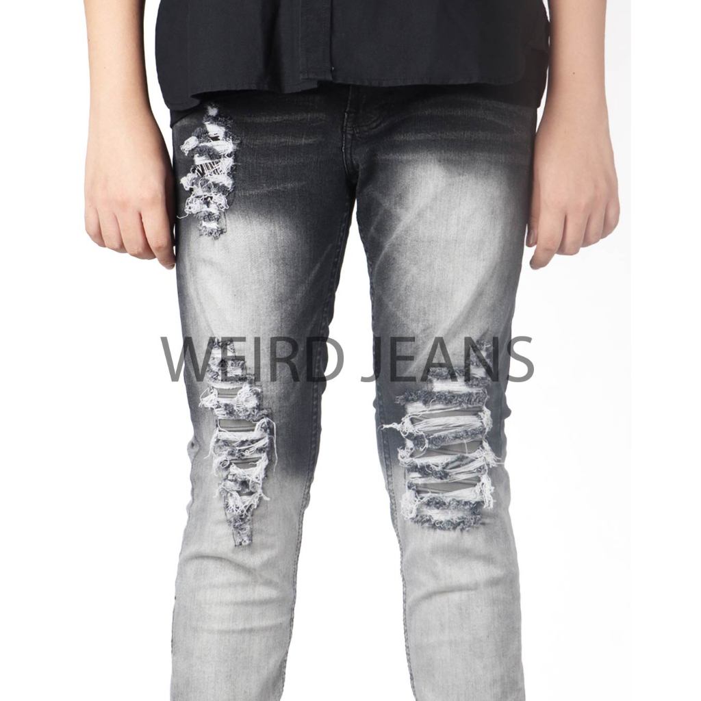 Weird Jeans - Steller Black - Celana Jeans Denim Pria Panjang Slim Fit Strech Ripped Sobek Leather Kulit - Image 6