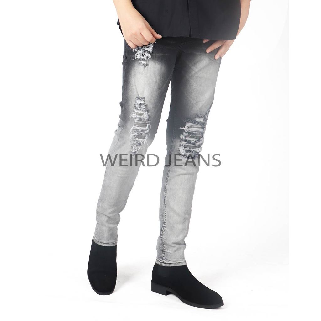 Weird Jeans - Steller Black - Celana Jeans Denim Pria Panjang Slim Fit Strech Ripped Sobek Leather Kulit - Image 7
