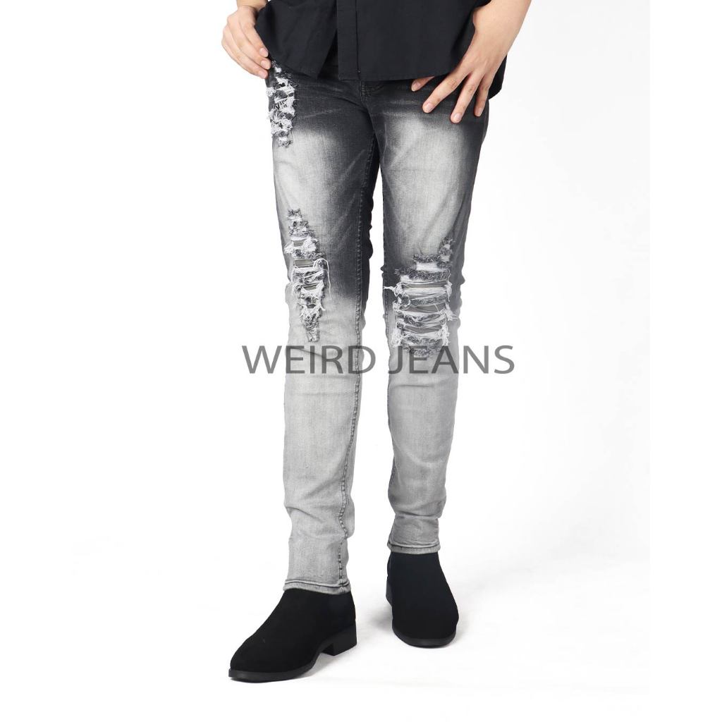 Weird Jeans - Steller Black - Celana Jeans Denim Pria Panjang Slim Fit Strech Ripped Sobek Leather Kulit - Image 8