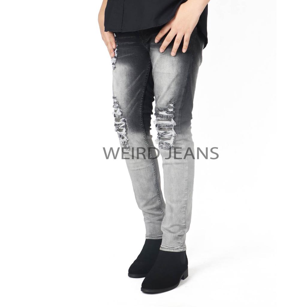 Weird Jeans - Steller Black - Celana Jeans Denim Pria Panjang Slim Fit Strech Ripped Sobek Leather Kulit - Image 9