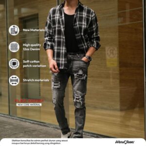 Weird Jeans - Grey Art - Celana Jeans Panjang Pria Slim Fit Ripped Strech