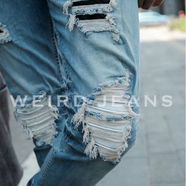 Weird Jeans - Henley Blue - Celana Jeans Panjang Pria Slimfit Ripped Sobek Tambal Nyaman Patch Leather - Image 6