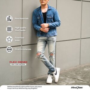 Weird Jeans - Vintage blue M18 - Celana Jeans Panjang Pria Slimfit Ripped Jeans