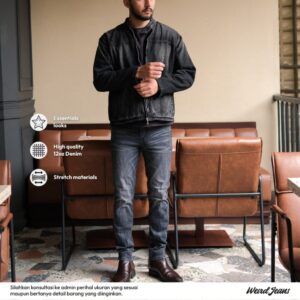 Weird Jeans - Edrick Black - Celana Jeans Panjang Pria Slim Fit Strech Leather Warna Abu-Abu