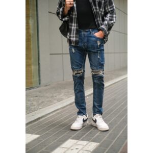 Weird Jeans - Blue Fallen - Celana Jeans Panjang Pria Skinny Strech Ripped Nyaman