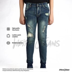 Weird Jeans - Byonic Blue - Celana Jeans Denim Panjang Pria Slim Fit Strech  Ripped Leather Warna Biru Gelap