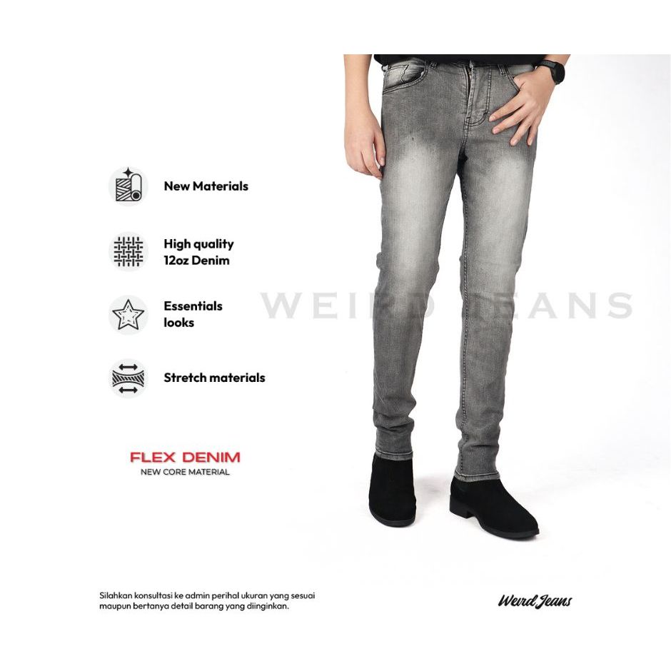 Weird Jeans - Ford Grey - Celana Jeans Panjang Pria Slim Fit Strech Celana Jeans Polos Warna Abu-Abu