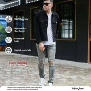 Weird Jeans - Dirty Blue M06 - Celana Jeans Pria Sobek Slimfit Ripped Jeans Stretch