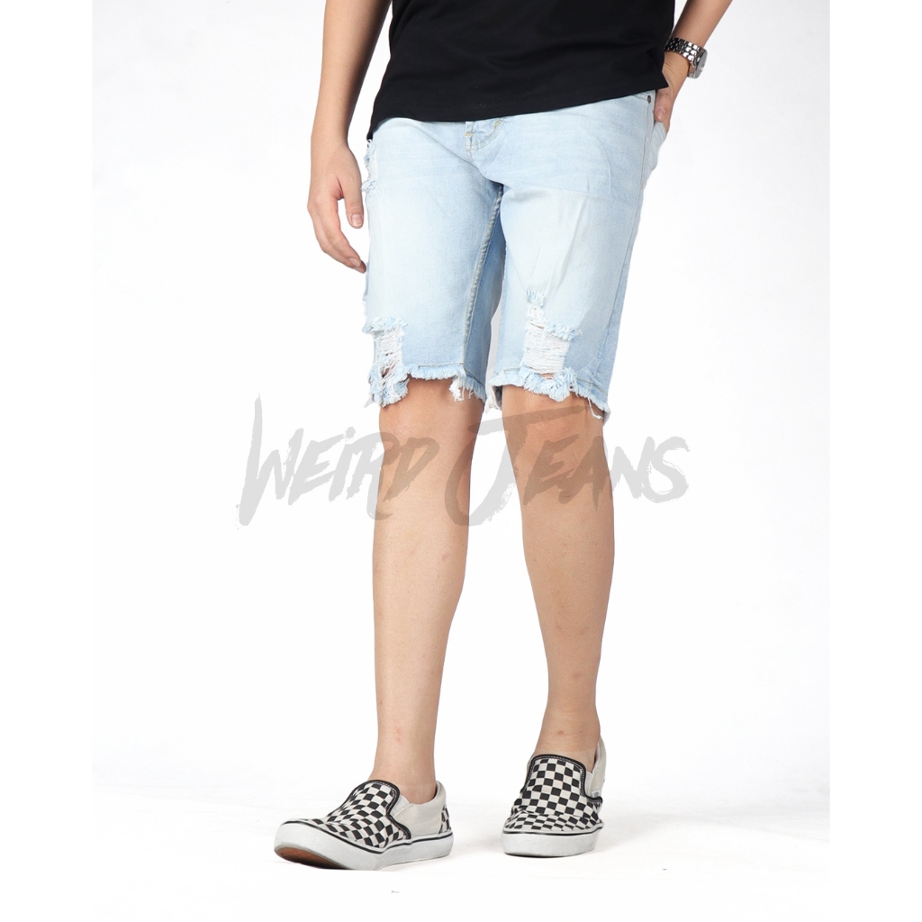 Weird Jeans - SH Polar Blue - Celana Jeans Pendek Pria Slim Fit Skinny Strech Ripped Biru Terang Nyaman - Image 5