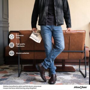 Weird Jeans - Blue Griss M25 No Ripped - Celana Jeans Panjang Pria Slim Fit Strech Polos Warna Biru