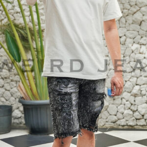 Weird Jeans - Black Praha - Celana Jeans Pendek Denim Pria Skinny Fit Strech Nyaman Keren Ripped