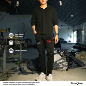 Weird Jeans - Harlem Black - Celana Jeans Panjang Pria SlimFit Stretch Ripped Sobek Patch