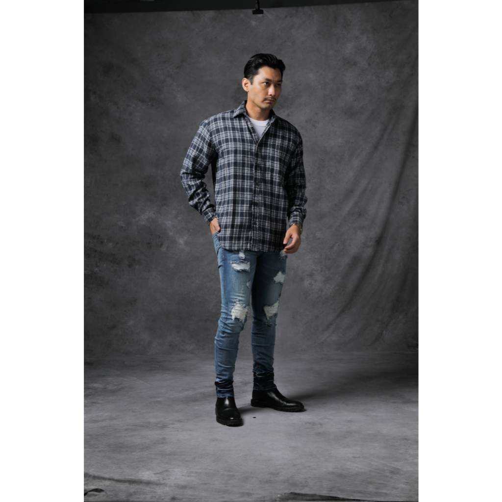 Weird Jeans - SkyLark - Celana Jeans Panjang Pria Strech Slim Fit Ripped Sobek Patch Leather - Image 2