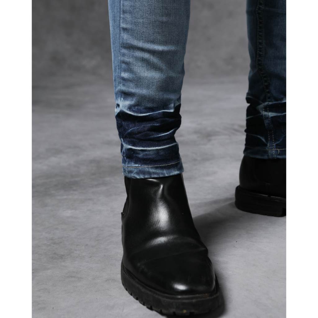 Weird Jeans - SkyLark - Celana Jeans Panjang Pria Strech Slim Fit Ripped Sobek Patch Leather - Image 3