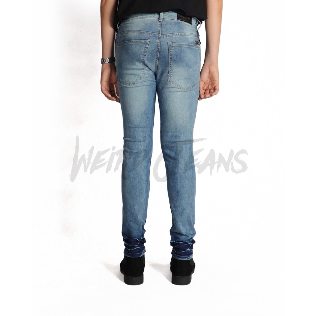 Weird Jeans - SkyLark - Celana Jeans Panjang Pria Strech Slim Fit Ripped Sobek Patch Leather - Image 4