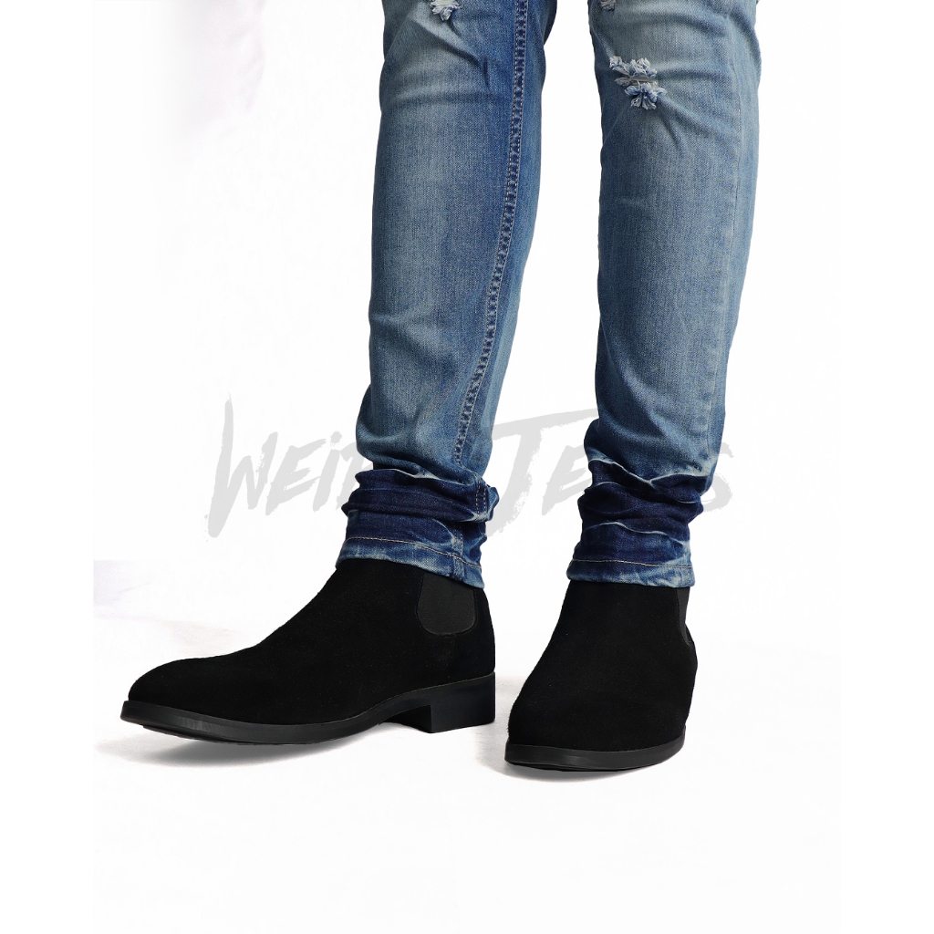 Weird Jeans - SkyLark - Celana Jeans Panjang Pria Strech Slim Fit Ripped Sobek Patch Leather - Image 5