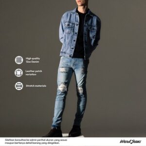 Weird Jeans - Light Blue - Celana Jeans Panjang Denim Pria Slim Fit Strech Patch Leather Kulit Nyaman Warna Biru