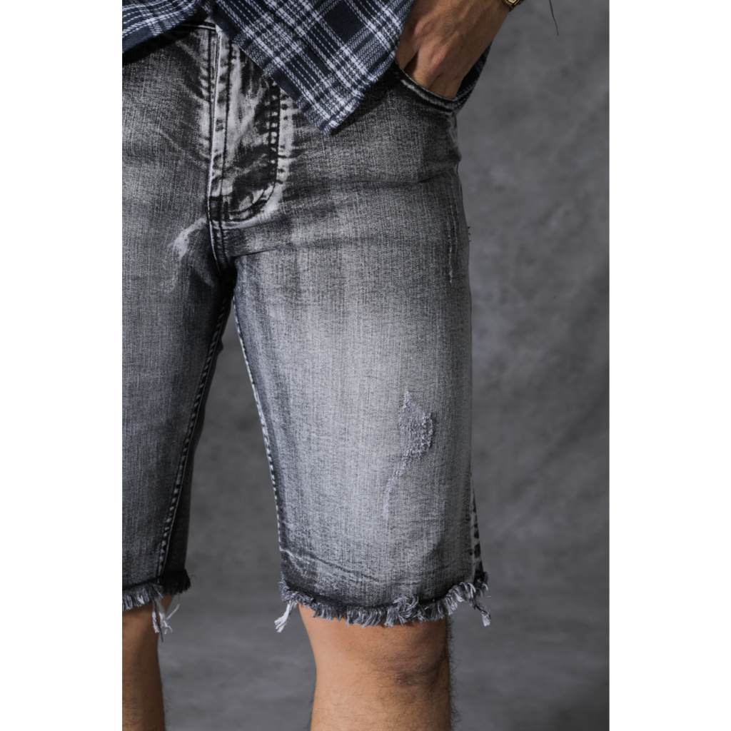 Weird Jeans - Skull Grey - Celana Jeans Pendek Pria Slim Fit Strech Polos Warna Abu-Abu