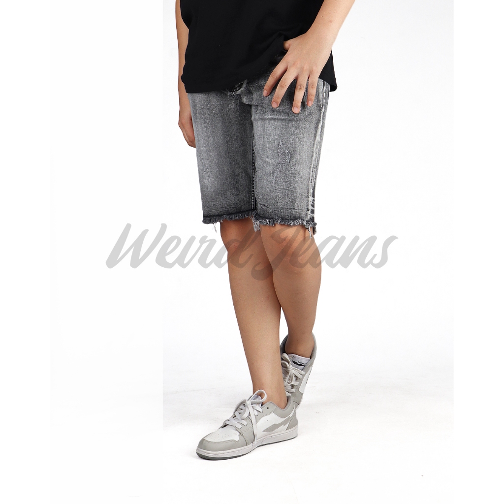 Weird Jeans - Skull Grey - Celana Jeans Pendek Pria Slim Fit Strech Polos Warna Abu-Abu - Image 5